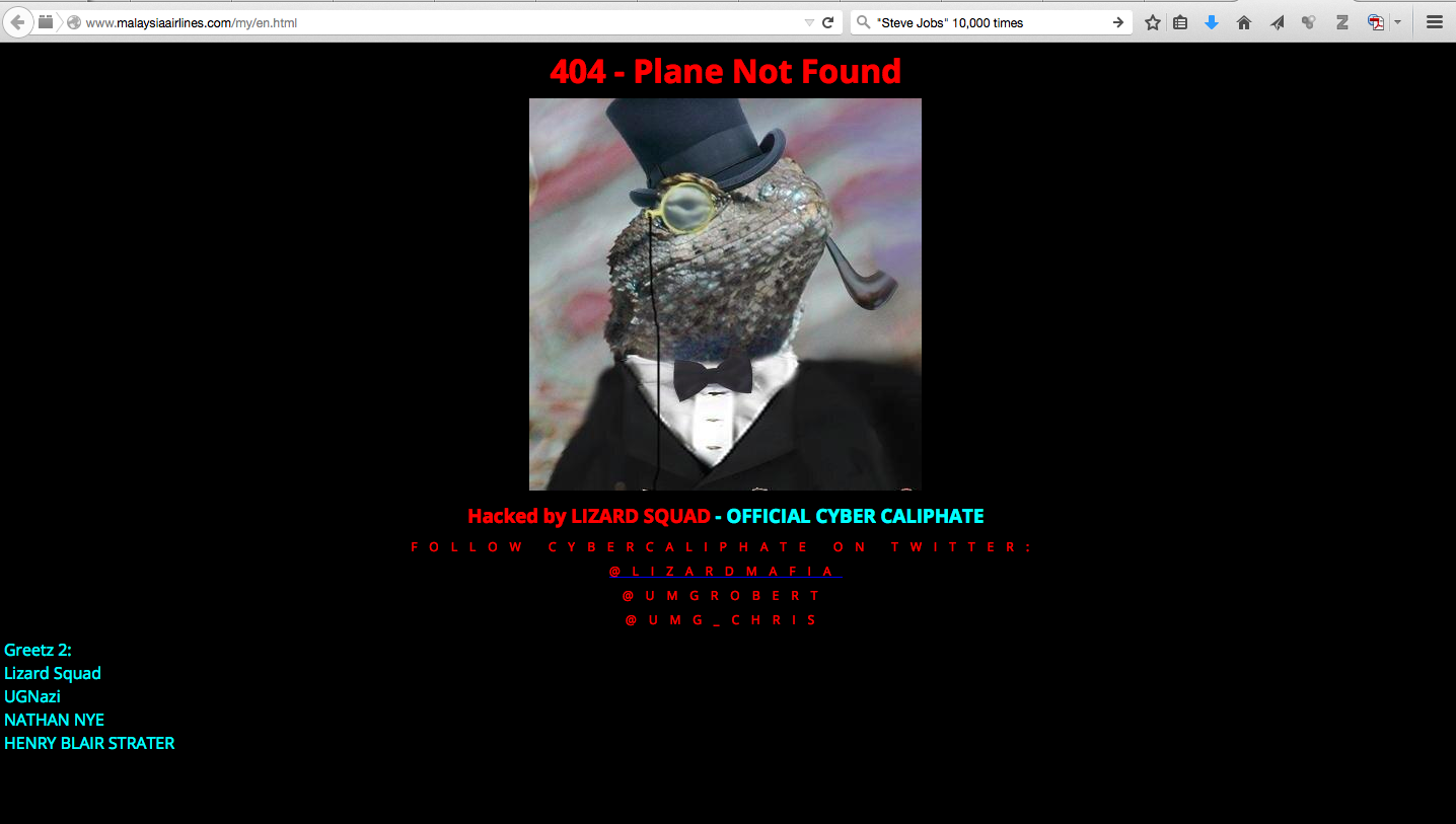 Malaysia Airlines Website Hacked -- &#039;404 - Plane Not Found&#039;